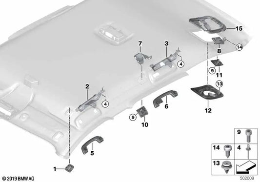 Rear right grab handle for BMW 2 Series F45, F46, X1 F48, X2 F39 (OEM 51168061394). Original BMW