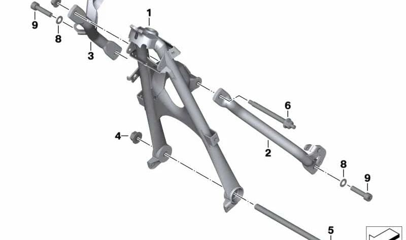 Subchasis delantero sin número de bastidor (VIN) OEM 46517720198 para BMW Motorrad R1200GS (K25), R1200GS Adventure (K25), R1200R (K27), R1200RT (K26). Original BMW Motorrad.