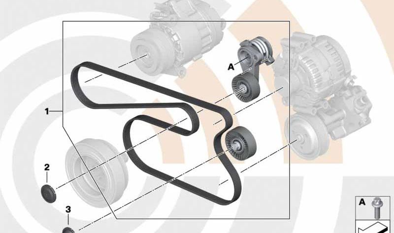 Correa Kit Accessories with pulleys and tensor OEM 11282449727 for BMW F10, F11, F25. Compatible with 523I, 528I models with N52 and N53 engine. Original BMW.