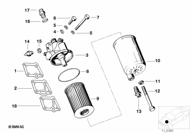 Cabeza de filtro de aceite para BMW Serie 5 E28, Serie 6 E24, Serie 7 E23 (OEM 11421716592). Original BMW.