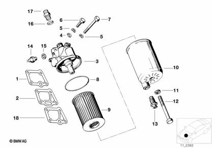 Cabeza de filtro de aceite para BMW Serie 5 E28, Serie 6 E24, Serie 7 E23 (OEM 11421716592). Original BMW.