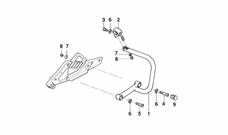 Estribo de protección trasera izquierda OEM 46712303087 para motos BMW K75, K100, K100 LT, K100 RT. Original BMW Motorrad.