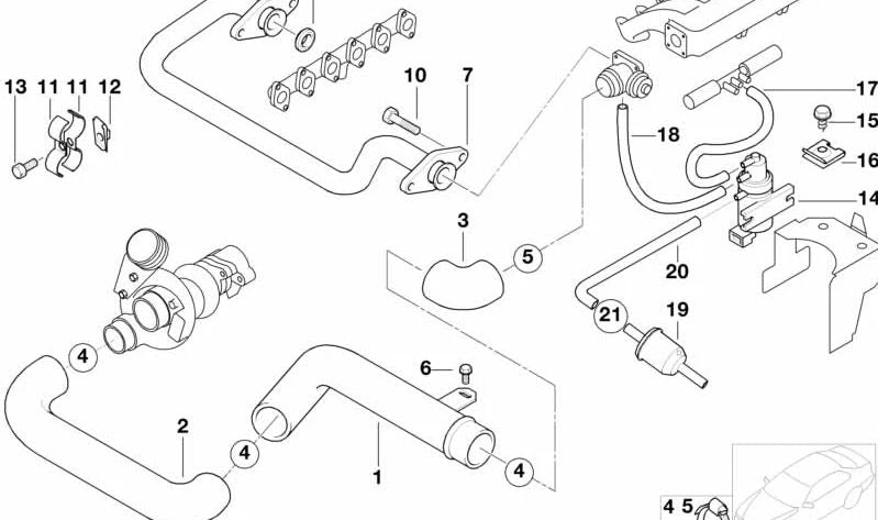 Tubo di pressione OEM 11612246721 per BMW E39. Sistema di ammissione originale/linea dell'aria turbo. BMW originale.