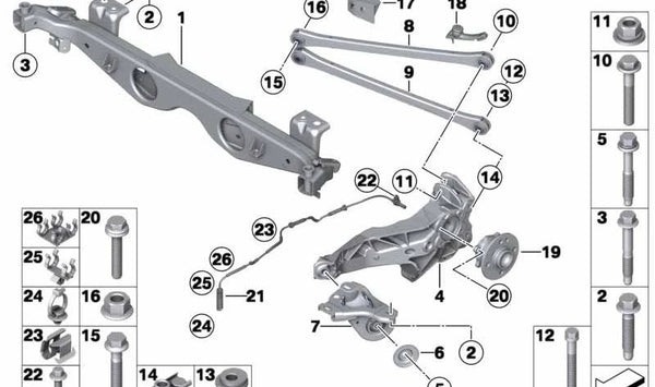 Soporte del eje trasero OEM 33316772667 para MINI R55, R56, R58, Clubman, Coupé... y más. Original MINI.