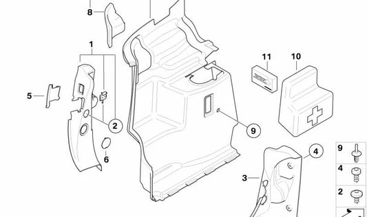 Tapa de revestimiento maletero izquierdo OEM 51477138859 para MINI Cabrio R52 Cooper, Cooper S, One (2004-2008). Original MINI.