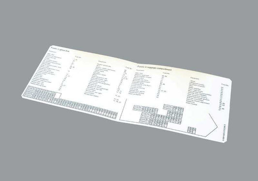 Tarjeta de asignación de fusibles en inglés OEM 71236934435 para BMW E63, E64. Original BMW.