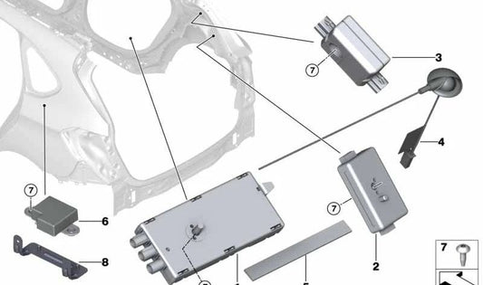 Amplificador de antena AM/FM OEM 65209352601 para BMW F45, F46, F48, F49. Repuesto original BMW.