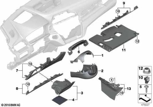Upper driver's footwell liner for various models/series of BMW X1 F48, F49, X2 F39 (OEM 51459350291). Original BMW