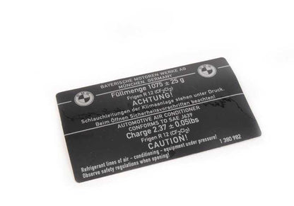 Etiqueta adhesiva aire acondicionado OEM 64501380982 para BMW E21, E30, E28, E24. Original BMW.