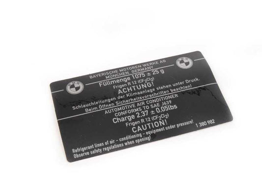 Etiqueta adhesiva aire acondicionado OEM 64501380982 para BMW E21, E30, E28, E24. Original BMW.