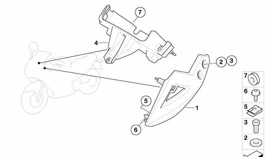 Soporte revestimiento frontal izquierdo OEM 46637672691 para motos BMW R 1150 R, R 850 R, Rockster. Original BMW Motorrad.