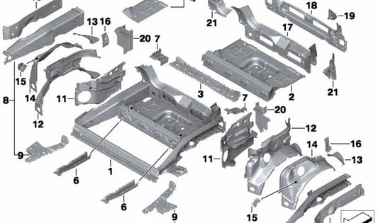 Chapa soporte lateral trasera derecha OEM 41217144392 para MINI R52 One y Cooper (todos los modelos: RF31, RF32, RF41, RF42, RH31, RH32, RH41, RH42, RD31, RD32). Original MINI.
