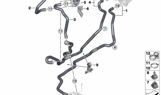 Manguera de retorno de refrigerante OEM 64219354475 para BMW X3 G01 y BMW X4 G02. Original BMW.