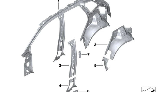 Chapa cierre exterior paso de rueda derecha OEM 41009630398 para BMW Serie 2 U06 216i, 218i, 218d, 220d. Compatible con modelos desde 2021. Pieza original BMW.