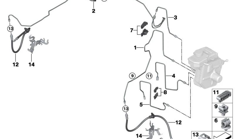 Latiguillo de freno delantero OEM 34326895385 para BMW G20, G42, G87. Original BMW.