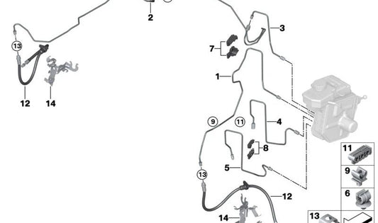 Latiguillo de freno delantero OEM 34326895385 para BMW G20, G42, G87. Original BMW.