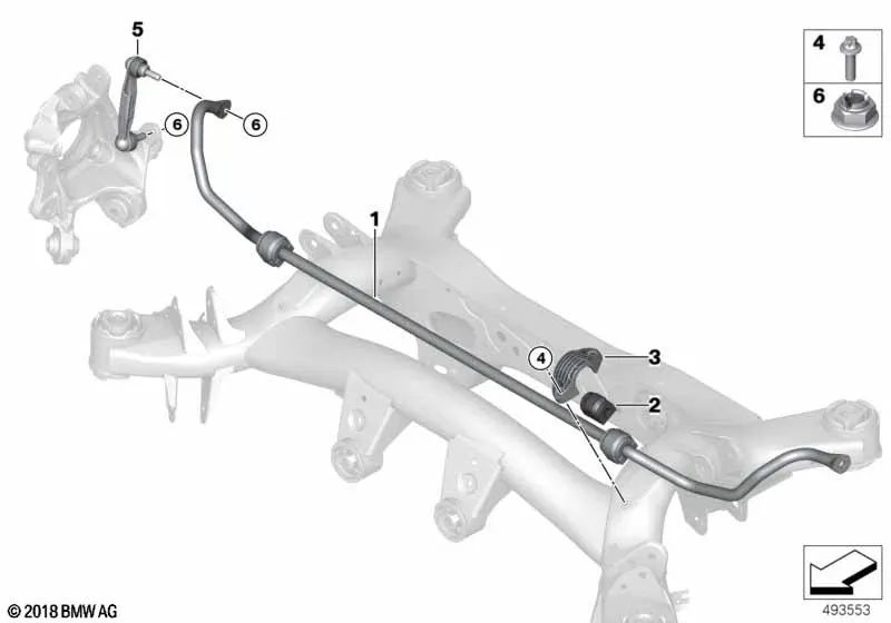 Stabilizer support rubber for BMW 2 Series G42, 3 Series G20, G21, 4 Series G22, G26 (OEM 33506885203). Genuine BMW.