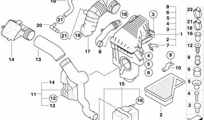 Silenciador de admisión de aire OEM 13727529258 para MINI R50 (One, Cooper) y R52 (Cooper). Compatible con motores W10. Original MINI.