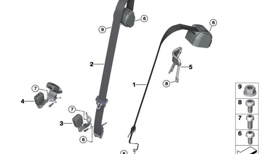 Cinturón de seguridad trasero derecho OEM 72117442030 para BMW G20, G20N, G21, G21N, G80, G80N, G81, G81N, G26, G26E, G26F, G26N. Original BMW.