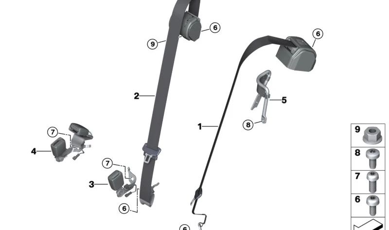 Cinturón trasero superior izquierdo OEM 72115A0C3F1 para BMW Serie 4 G26 (420d, 420i, 430d xDrive). Compatible con versiones de tracción trasera y total. Original BMW.