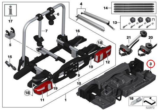 Bandeja/soporte de transporte para portabicicletas trasero compacto en suelo de maletero OEM 82272413414 para MINI Countryman F60, F60 LCI, U25 (sin rueda de emergencia). Original MINI.