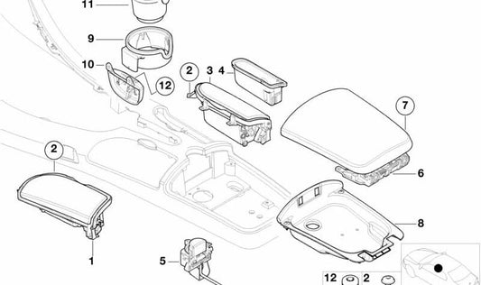 Compartimento de almacenaje consola central izquierda OEM 51168267839 para BMW E52. Original BMW.