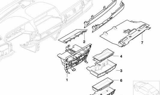 Bandeja organizadora interior OEM 51457007940 para BMW E65 y E66. Original BMW.
