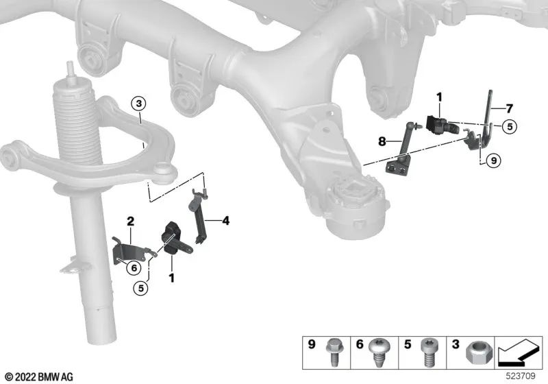 Barra di collegamento posteriore destra per BMW F95, G05, G18, F96, G06, G07, G09 (OEM 37148850050). BMW originale