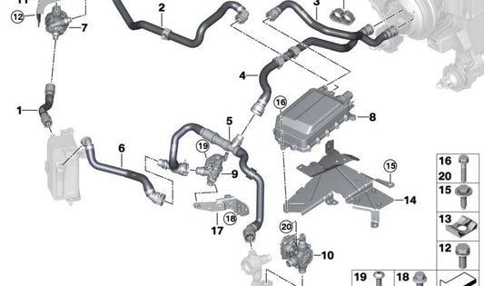Return coolant hose for BMW I20 (OEM 64218833640). Genuine BMW