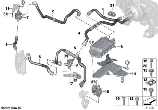 Return coolant hose for BMW I20 (OEM 64218833642). Genuine BMW.