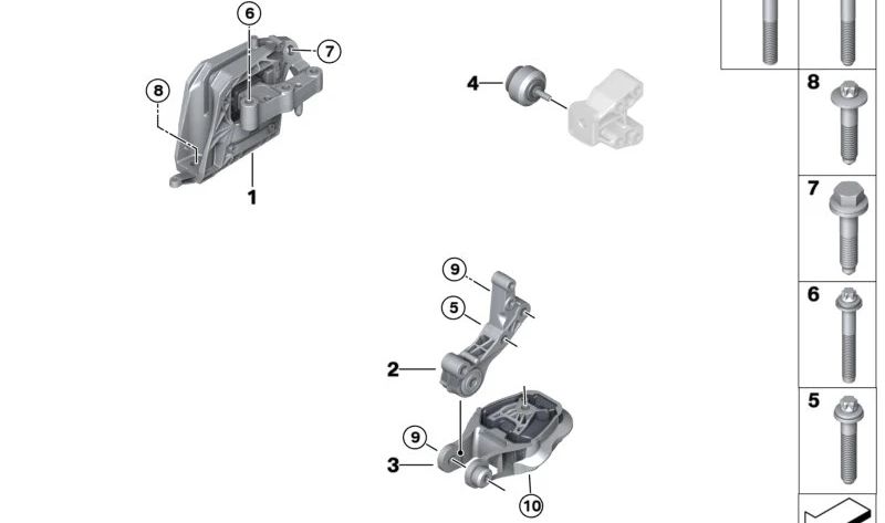 Soporte de motor (silentblock) OEM 22119423380 para BMW X1 U11, U12, X2 U10, Serie 2 U06 y MINI U25. Original BMW y MINI.