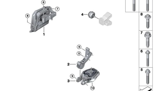 Soporte de motor (silentblock) OEM 22119423380 para BMW X1 U11, U12, X2 U10, Serie 2 U06 y MINI U25. Original BMW y MINI.
