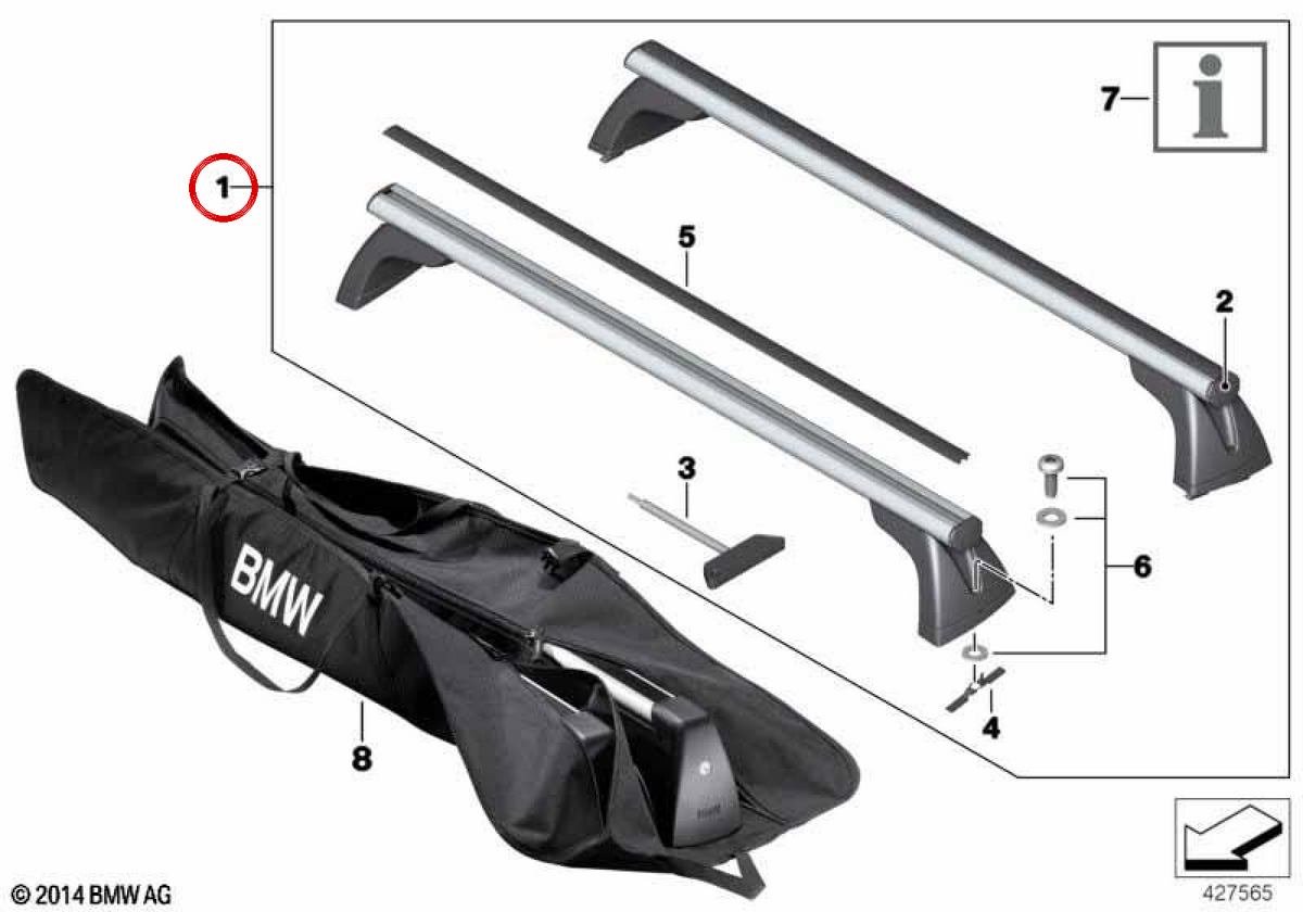 Barras de techo OEM 82710403104 para BMW E81, E87, E90. Original BMW.