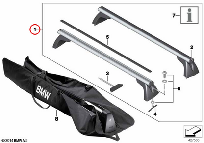 Barras de techo OEM 82710403104 para BMW E81, E87, E90. Original BMW.