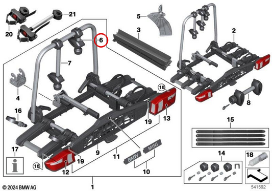 Braço de suporte extra longo para a 1.ª bicicleta do porta-bicicletas Pro 3.0 OEM 82725B651E2 para BMW Série 1, Série 3, X1, X3, X5 e MINI Countryman… e mais. Original BMW e MINI