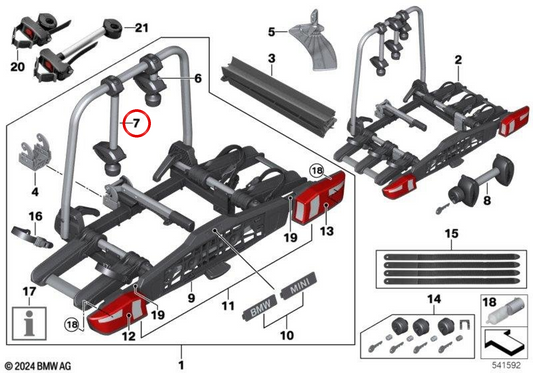 Braço de suporte longo para 2ª bicicleta OEM 82725B651E3 para BMW F20, F30, G20, X5, X6 e MINI Countryman... e muito mais. BMW e MINI originais.