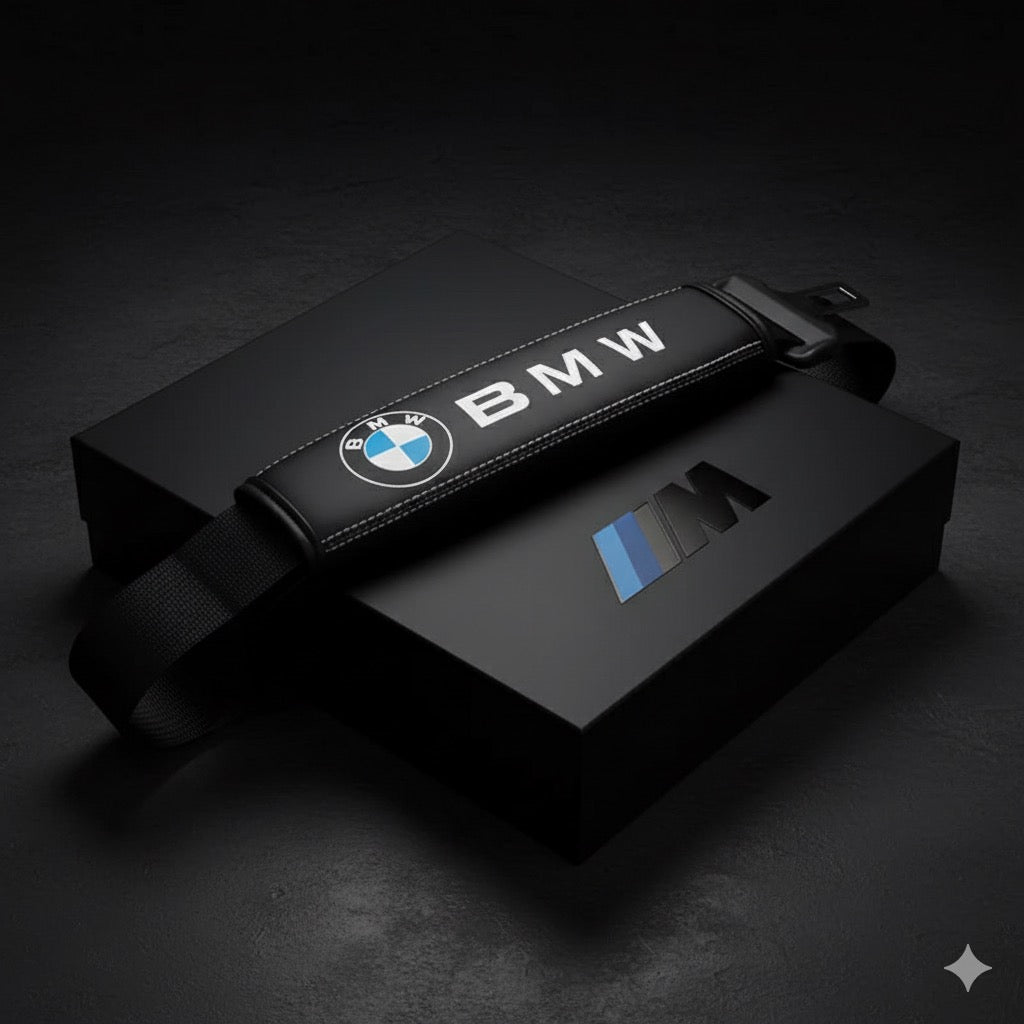 Almohadillas para cinturón de seguridad BMW cuero negro.