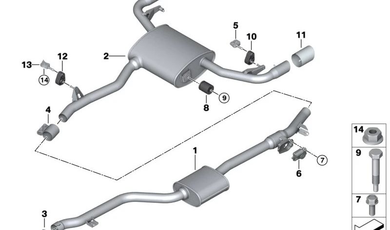 Supporto per il sistema di escape giusto per BMW X3 F97, G01, G08, X4 F98, G02 (OEM 18308593695). BMW originale