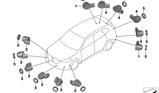 Sensore di parcheggio ad ultrasuoni Cape York Green OEM 66205A2DA25 per BMW G60, G61, G68, XM G09. Compatibile con il sistema PDC. BMW originale.