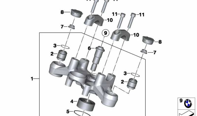 Tija superior de horquilla con rodamientos OEM 31428555849 para BMW Motorrad R1200GS, R1200GS Adventure, R1200R, R1200RT, HP2 Enduro. Original BMW Motorrad.