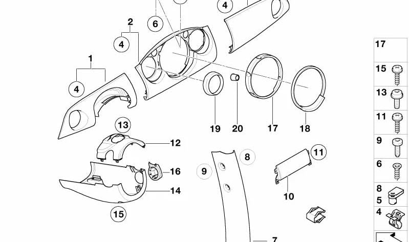 Embellecedor tablero instrumentos central Piano Black OEM 51459141913 para MINI R50, R53. Original MINI.