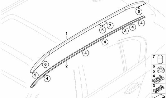 Barra de techo derecha OEM 51137079946 para BMW E61. Original BMW.