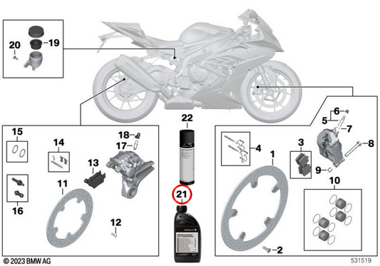 Fluido de freio DOT4 de baixa viscosidade OEM 83135A824F1 para motocicletas BMW R1200GS, R1250GS, S1000RR, F850GS, G310R... e muito mais. Originais BMW Motorrad.