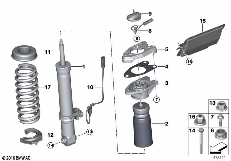 Additional shock absorber with rear protection tube for BMW F87, F80, F82, F83 (OEM 31337847662). Original BMW.