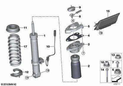 Additional shock absorber with rear protection tube for BMW F87, F80, F82, F83 (OEM 31337847662). Original BMW.