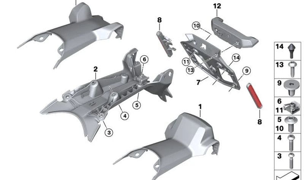 Soporte de matrícula OEM 46629443214 para BMW Motorrad R 1300 GS (RKA1, 0M21) desde 06/2023 hasta 09/2027. Original BMW Motorrad.