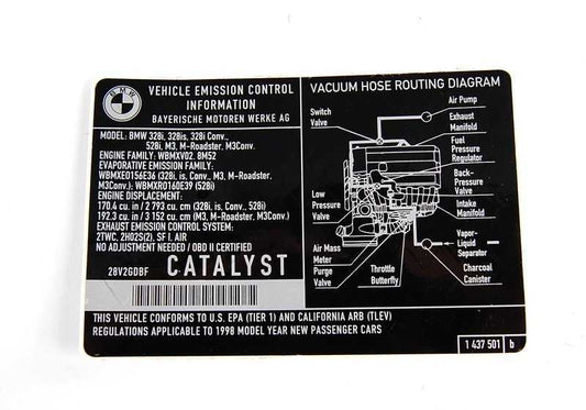 Placa de aviso de gases de escape para BMW E36, E39 (OEM 71211437501). BMW original
