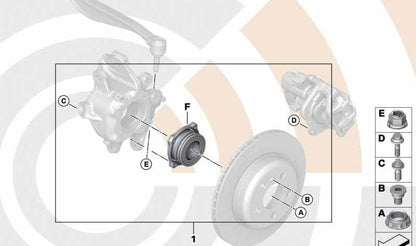 Kit de rodamiento de rueda trasera OEM 33412450667 para BMW F07, F07N, F10, F10N, F11, F11N, F18, F18N, F06, F06N, F12, F12N, F13, F13N, F04. Original BMW.