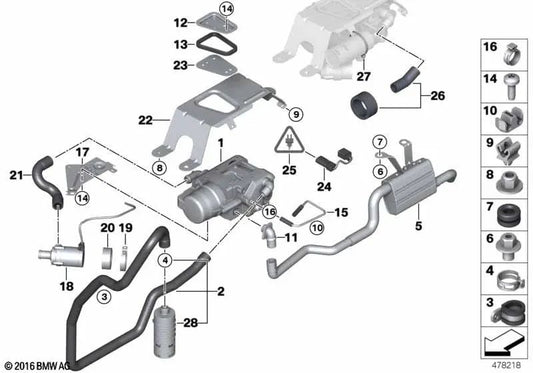 Coletor de exaustão para BMW X3 F25, X4 F26, X5 E70, E70N, F15, F85, X6 E71, E72, F16, F86 (OEM 64129113707). BMW original.