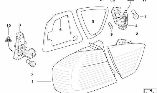 Portalámpara luz trasera lateral izquierda OEM 63216937473 para BMW Serie 3 E90 (316i, 318d). Original BMW.